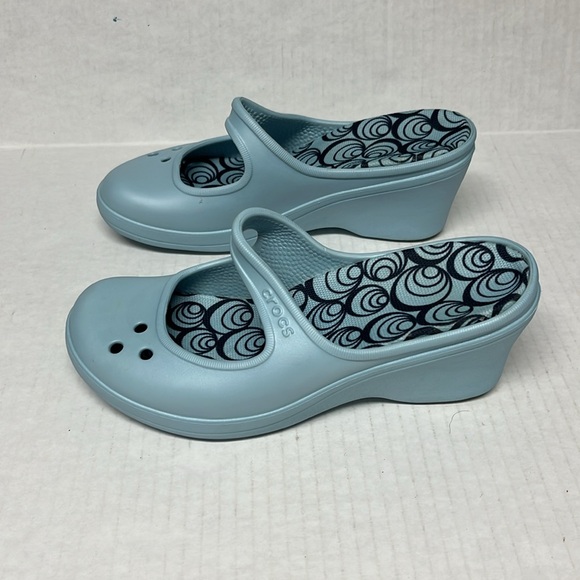 Crocs Mary Jane Frances rubber Wedge Clogs Light Blue Platform Slip-On Size 8 - Picture 10 of 15